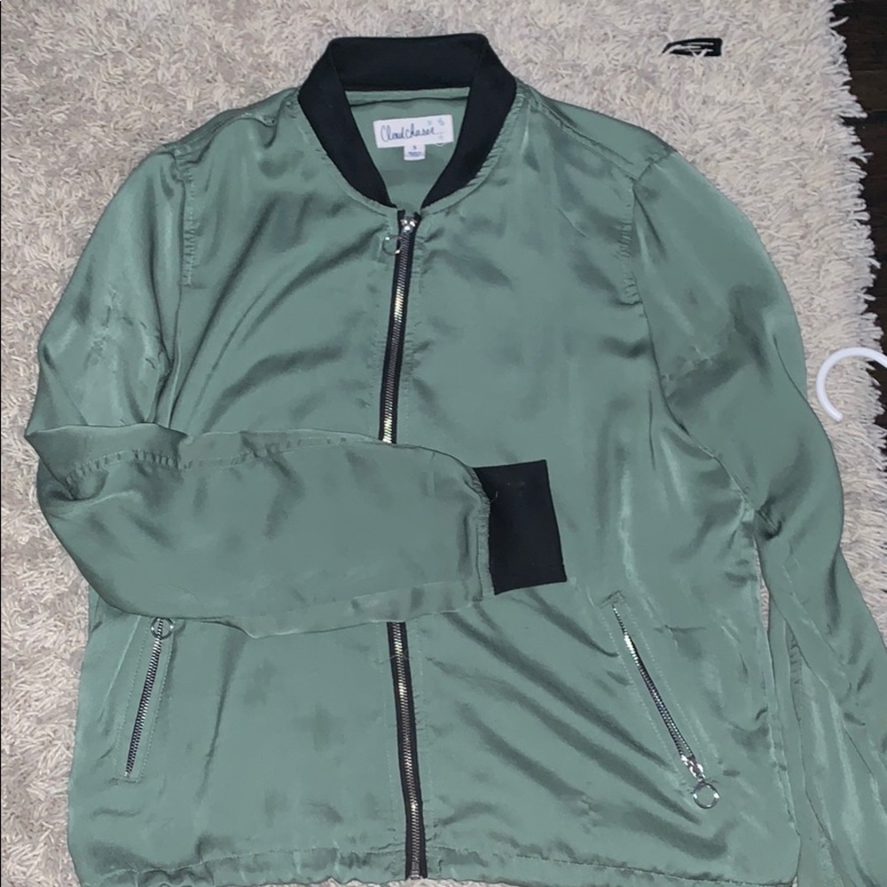 GREEN SILKY BOMBER JACKET